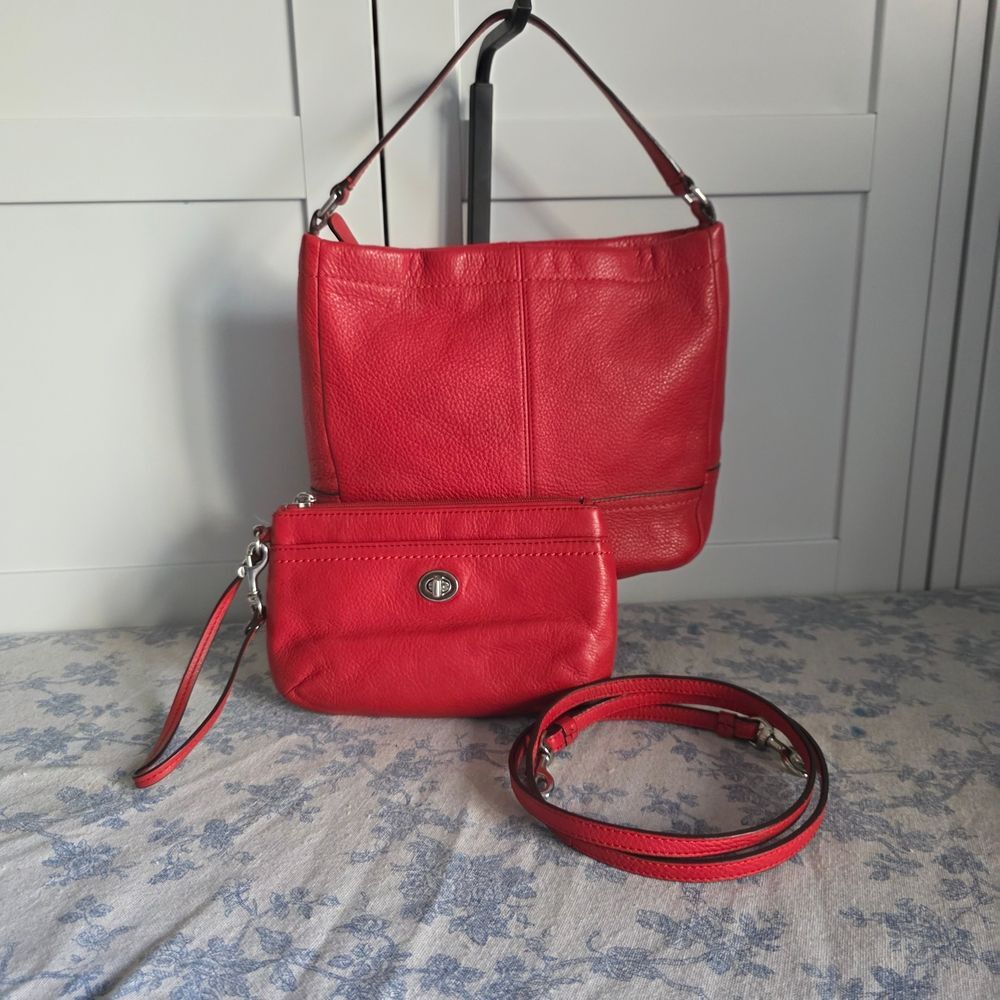 Coach Park Hobo Bag And Matching Turn Lock Clutch Red